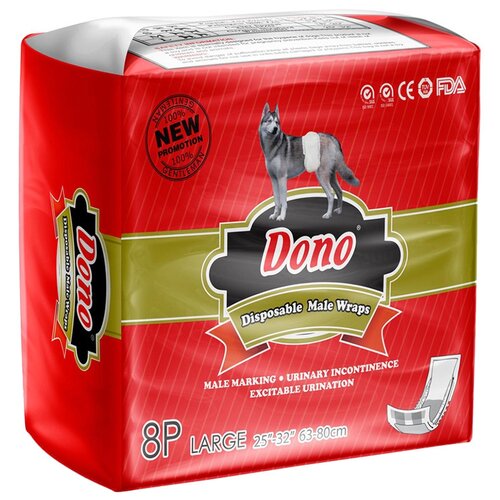 Пояс для кобелей впитывающий Dono MALE PET DIAPER L 8 шт. 1 шт. голубой L 63 см 77 см фото, описание