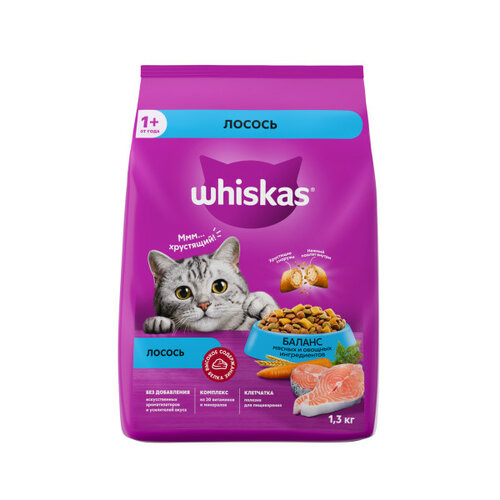 Сухой корм для кошек Whiskas лосось 1300 г фото, описание