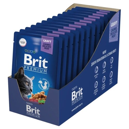 Влажный корм для кошек Brit Premium беззерновой, с треской 14 шт. х 85 г (кусочки в соусе) фото, описание