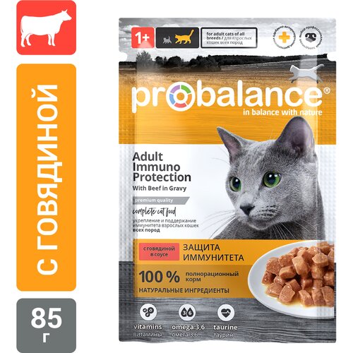 корм для кошек ProBalance с говядиной 25 шт. х 85 г (кусочки в соусе) фото, описание