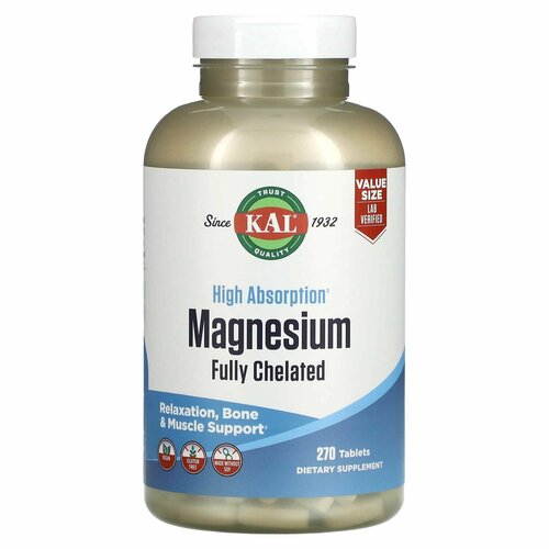 KAL Магний глицинат, с высокой абсорбцией, Magnesium fully chelated 270 таблеток фото, описание