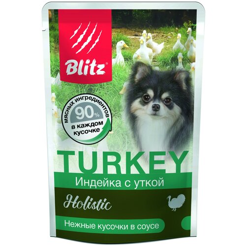 BLITZ HOLISTIC TURKEY для взрослых собак маленьких пород с индейкой и уткой в соусе (85 гр х 24 шт) фото, описание