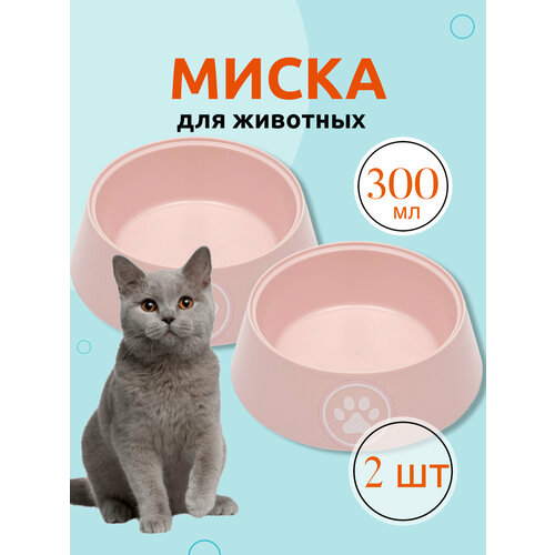 Миска пластиковая для животных, собак мелких пород и кошек, тарелка кошачья для воды, еды и корма, котят щенков Альтернатива Лекси 300 мл, розовый, 2 шт фото, описание