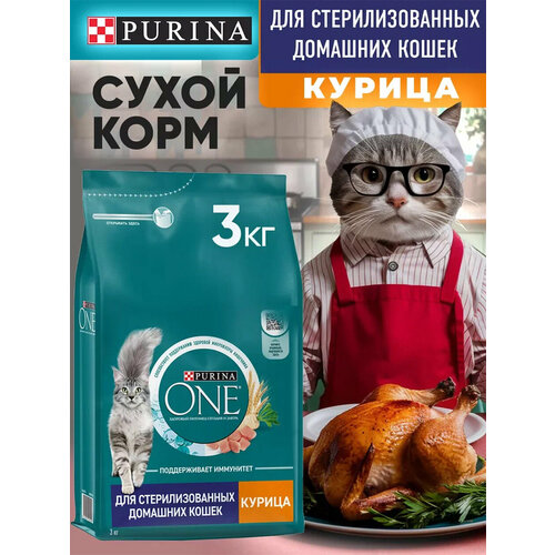 Сухой корм Purina ONE® с курицей 3 кг для стерилизованных кошек фото, описание