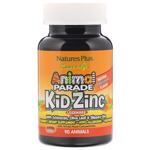 NaturesPlus Animal Parad Kid Zinc (Цинк для детей) вкус натурального мандарина 90 пастилок фото, описание