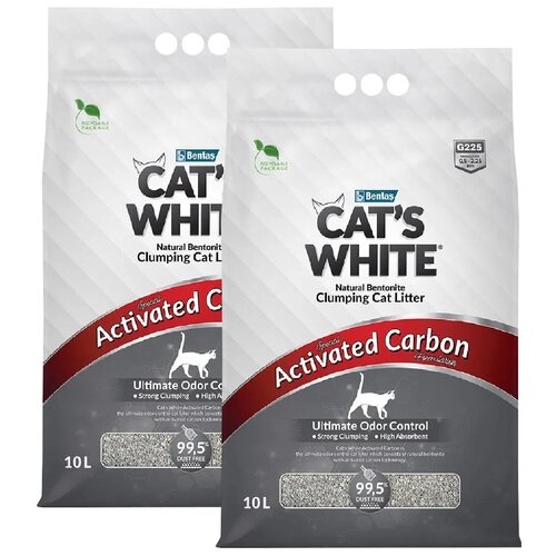 CAT'S WHITE ACTIVATED CARBON наполнитель комкующийся для туалета кошек с активированным углем (10 + 10 л) фото, описание