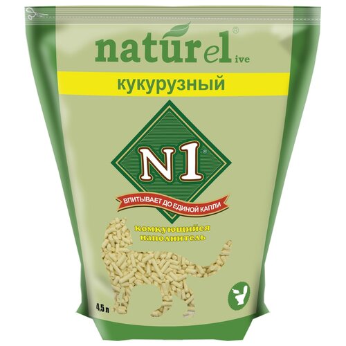 Комкующийся наполнитель N1 Naturel Кукурузный, 4.5л, 1 шт. фото, описание