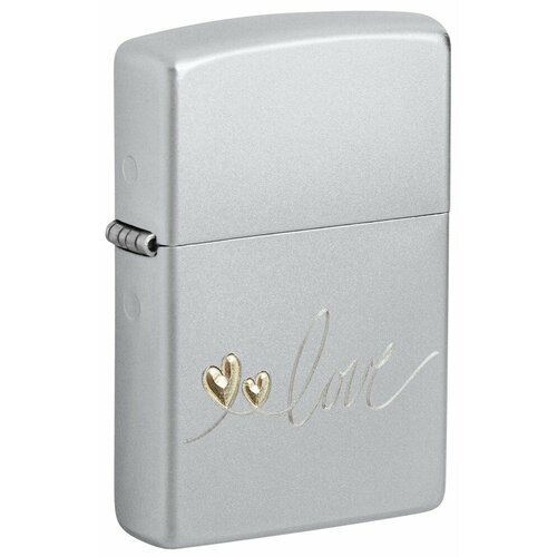 Зажигалка ZIPPO Love Design с покрытием Satin Chrome, латунь/сталь, серебристая, 38x13x57 мм фото, описание