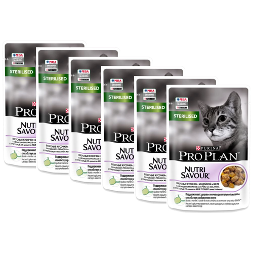 Влажный корм для стерилизованных кошек Pro Plan Nutrisavour , с индейкой 6 шт. х 85 г (кусочки в желе) фото, описание