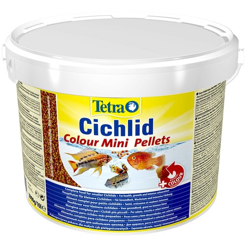 Корм Tetra Cichlid Colour Pellets Mini 10 л, мини-шарики для небольших цихлид, усиливает яркость окраски фото, описание