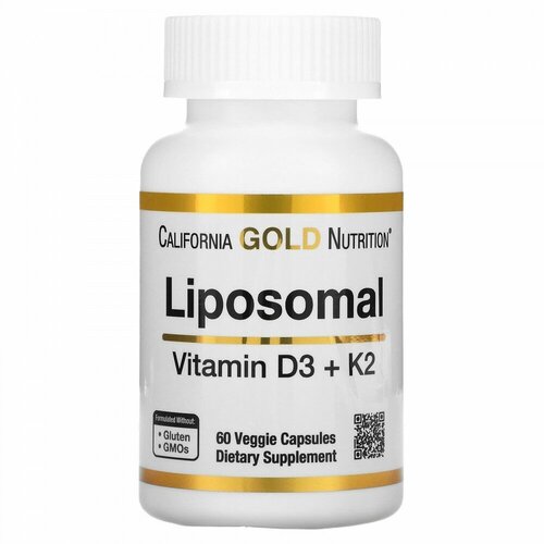 California Gold Nutrition Liposomal Vitamin K2+ D3 (липосомальные витамины K2 и D3) 60 вегетарианских капсул фото, описание