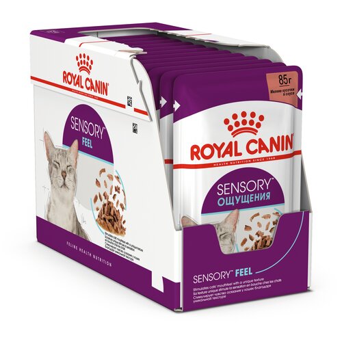 Влажный корм для кошек Royal Canin Sensory Feel стимулирующий рецепторы ротовой полости 12 шт. х 85 г (кусочки в соусе) фото, описание