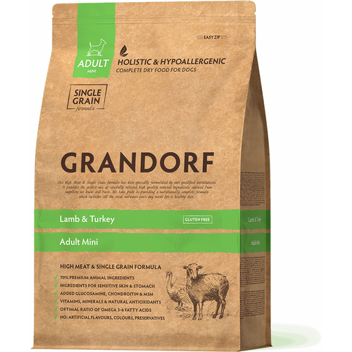 Сухой корм для собак Grandorf гипоаллергенный, Low Grain, ягненок с индейкой 1 уп. х 1 шт. х 1000 г фото, описание