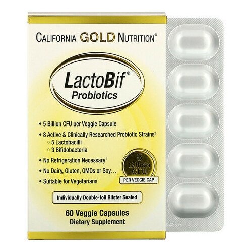 California Gold Nutrition LactoBif капс., 5 млрд КОЕ, 100 г, 60 шт., нейтральный, 1 уп. фото, описание