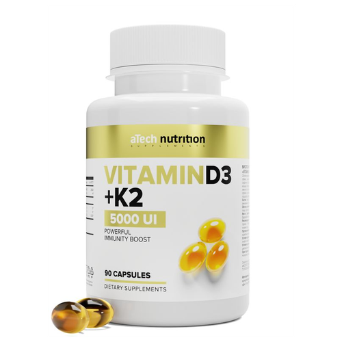 Витамин Д3 + К2 5000 МЕ / VITAMIN D3+К2 5000 МЕ 700 мг aTech nutrition 90 капсул фото, описание