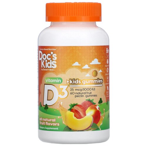 Пастилки Doctor's Best Doc's Kids Vitamin D3 Gummies натуральный фруктовый вкус 25 мкг (1000 МЕ), 230 г, 1000 ME, 60 шт. фото, описание