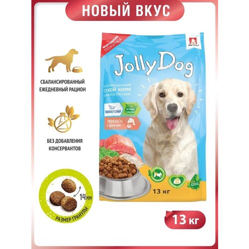 Полнорационный сухой корм для собак Зоогурман Jolly Dog, с лососем и рисом 13кг фото, описание