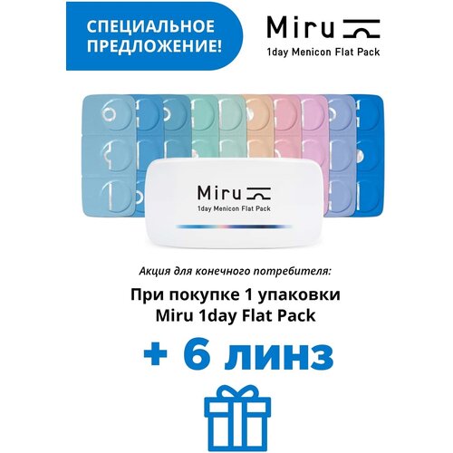 Контактные линзы Menicon Miru 1 day Flat Pack, 30 шт., R 8,6, D -5,25, 1 уп. фото, описание