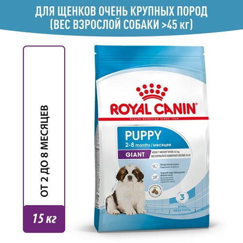 Сухой корм Royal Canin Giant Puppy (Джайнт Паппи) для щенков очень крупных пород до 8 месяцев, 15 кг фото, описание