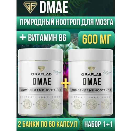 Dmae, дмаэ битартрат, 600 мг, 2 шт по 60 капсул фото, описание