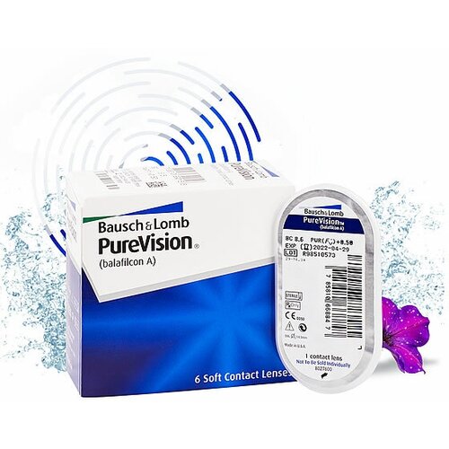 Контактные линзы Bausch & Lomb PureVision, 6 шт., R 8,3, D -0,5 фото, описание