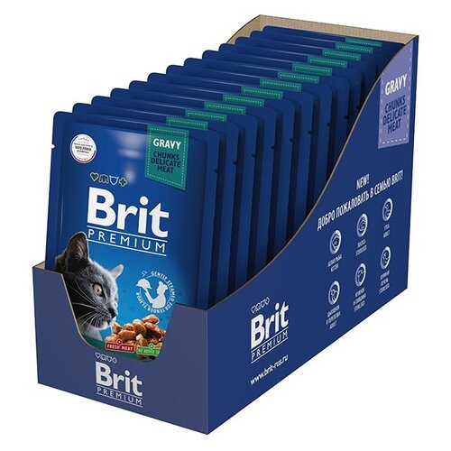 корм для кошек Brit Premium с уткой 14 шт. х 85 г (кусочки в соусе) фото, описание