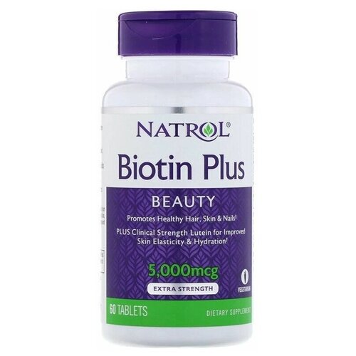 Таблетки Natrol Biotin Plus, 80 г, 5000 мкг, 60 шт. фото, описание