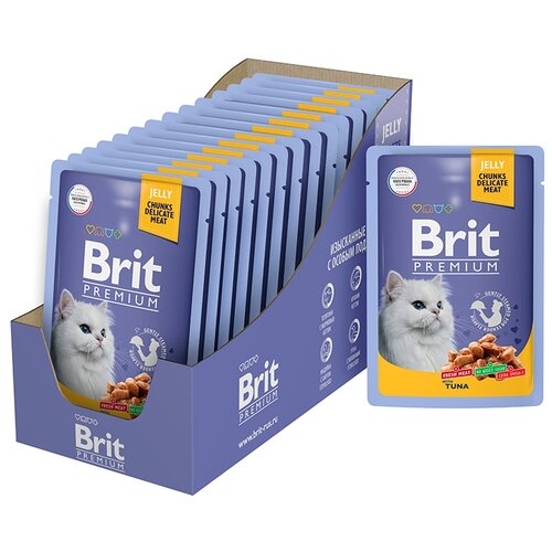 корм для кошек Brit Premium Tuna 14 шт. х 85 г (кусочки в желе) фото, описание