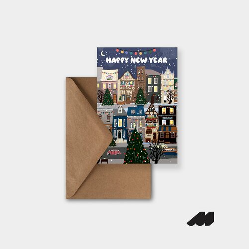 фото Открытка meswero складная / ny double / happy new year, купить онлайн за 299 рубл.