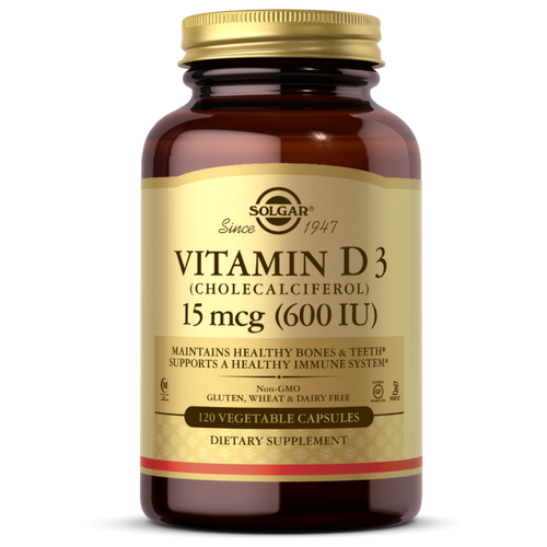 Vitamin D3 (Витамин Д3) 15 мкг (600 IU) 120 вегетарианских капсул (Solgar) фото, описание