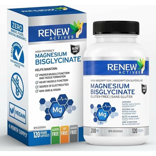 Magnesium Biglycinate, Renew Actives, Магний Бисглицинат - 200 мг, 120 капсул фото, описание