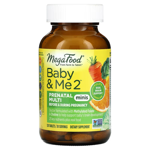 Megafood, Baby & Me 2, Prenatal Multi, мультивитамины для беременных, 120 таблеток фото, описание