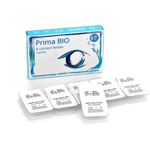 Контактные линзы OKVision PRIMA BIO, 6 шт., R 8,6, D -1, прозрачные, 1 уп. фото, описание