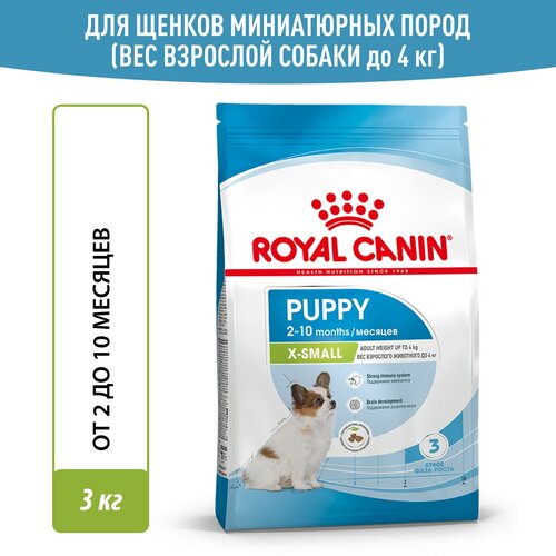 Сухой корм Royal Canin X-Small Puppy (Икс Смолл Паппи) для щенков миниатюрных пород (вес взрослой собаки до 4 кг) до 10 месяцев, 3 кг фото, описание