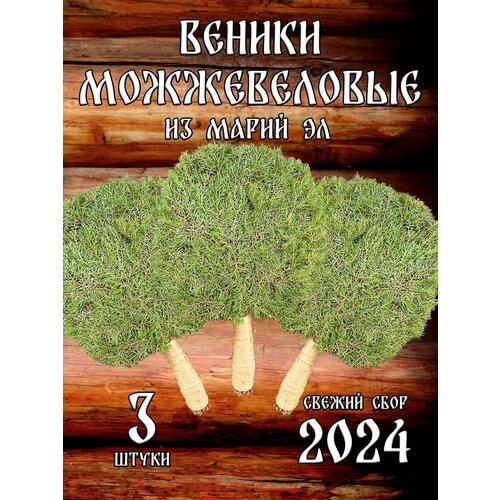 Можжевеловые веники для бани из Марий Эл с ручкой из джута в коробке 3 штуки фото, описание