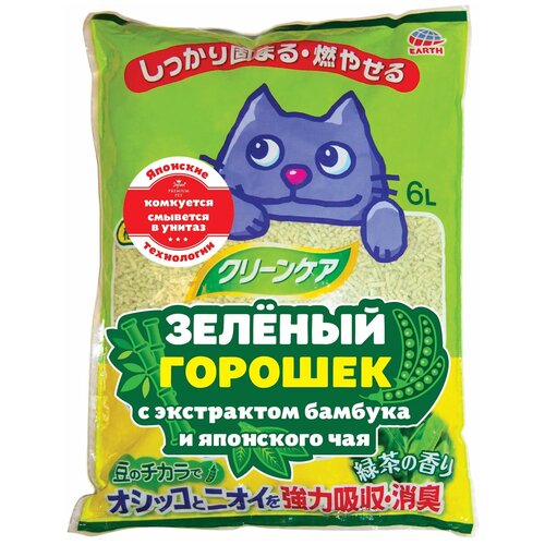 Наполнитель для кошачьего туалета Japan Premium Pet комкующийся с экстрактом бамбука и японского чая (зеленый горошек), 6 л фото, описание