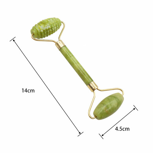 Нефритовый роликовый массажер из натурального камня для лица и шеи, подарочный набор со скребком гуаша 2в1 фото, описание