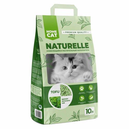 HOMECAT NATURELLE Зеленый чай комкующийся, растительный наполнитель для кошачьих туалетов, 10л фото, описание