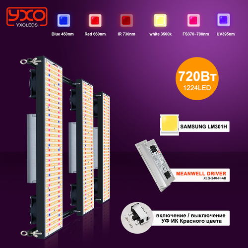 Samsung Lm301h 720W Quantum Board LED grow Light полный спектр 2.9Umol / J bead DIY с красным выключателем включения фото, описание