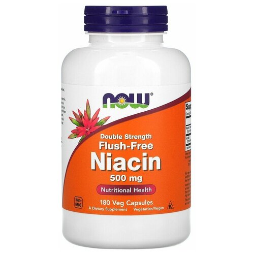 NOW Niacin Flush-Free Double Strength (ниацин не вызывающий покраснений) 500 мг 180 капсул фото, описание