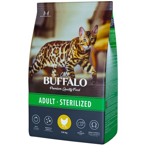 фото Mr. Buffalo STERILIZED для кошек с Курицей, 10кг, купить онлайн за 6821 рубл.