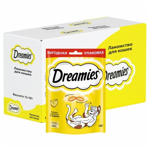 Лакомство для кошек Dreamies подушечки с сыром, 12 шт по 140 г фото, описание