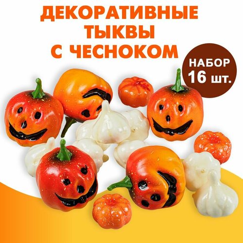 Декоративные тыквы и чеснок, ассорти 16 штук фото, описание