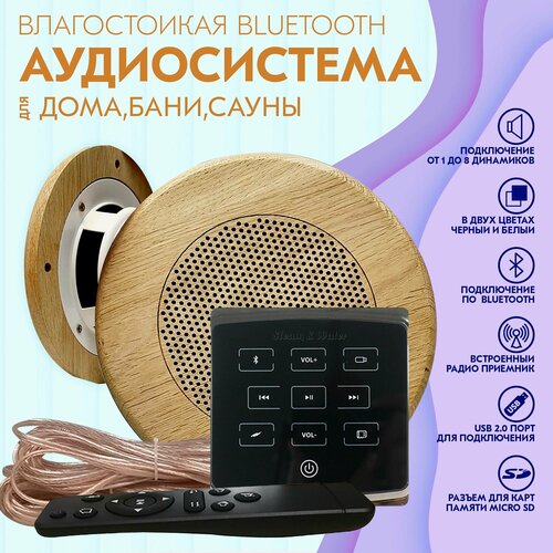 Комплект влагостойкой акустики для бани и сауны - SW2 Black ECO SAUNA (круглая решетка) фото, описание