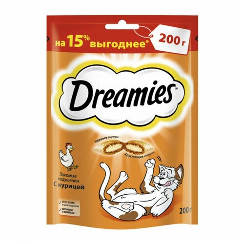 Лакомство для кошек  Dreamies Лакомство для кошек Dreamies подушечки, 200 г курица фото, описание