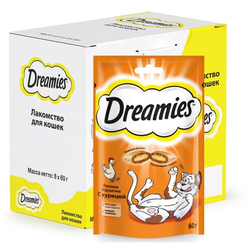 Лакомство для кошек  Dreamies Лакомство для кошек Dreamies подушечки, 360 г (шоу бокс) птица фото, описание