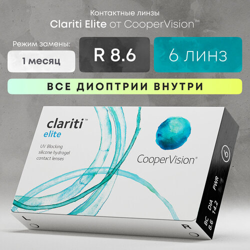 Контактные линзы CooperVision Clariti Elite, 6 шт., R 8,6, D +6, прозрачный, 1 уп. фото, описание