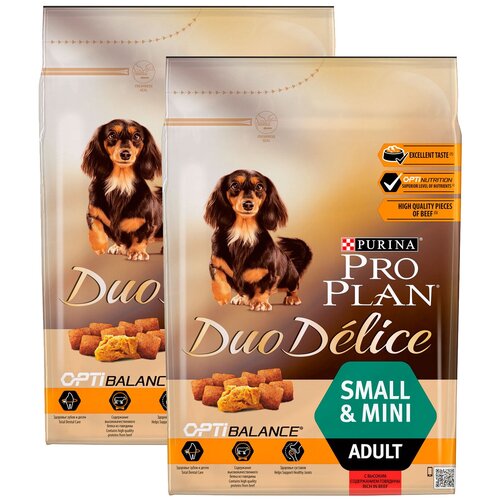 PRO PLAN DUO DELICE SMALL & MINI ADULT для взрослых собак маленьких пород с говядиной и рисом (0,7 + 0,7 кг) фото, описание