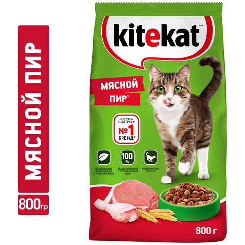 Сухой корм для кошек Kitekat Мясной Пир 800 г фото, описание