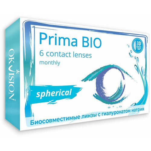 Контактные линзы OKVision PRIMA BIO, 6 шт., R 8,8, D -3,25, бесцветный, 1 уп. фото, описание